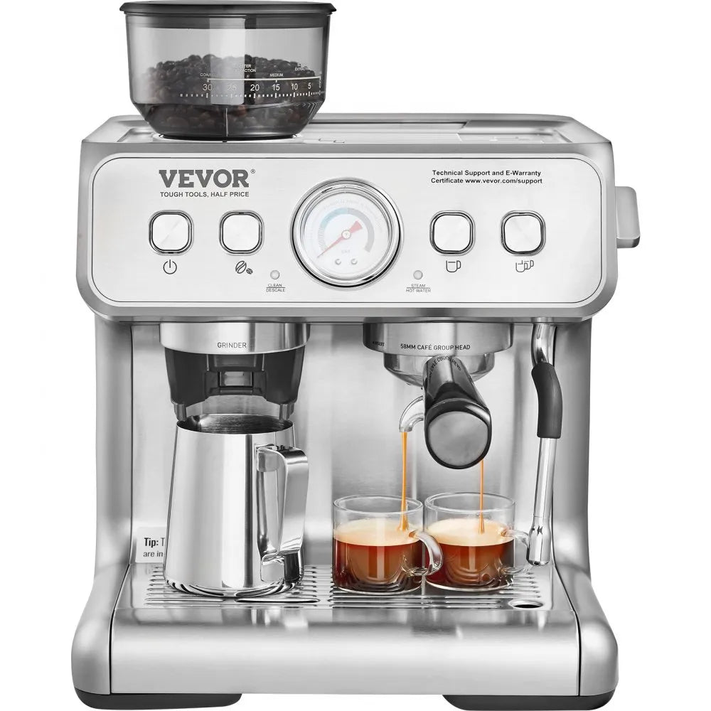Cafetera espresso con molinillo | 15 bares | semiautomática | con espumador de leche