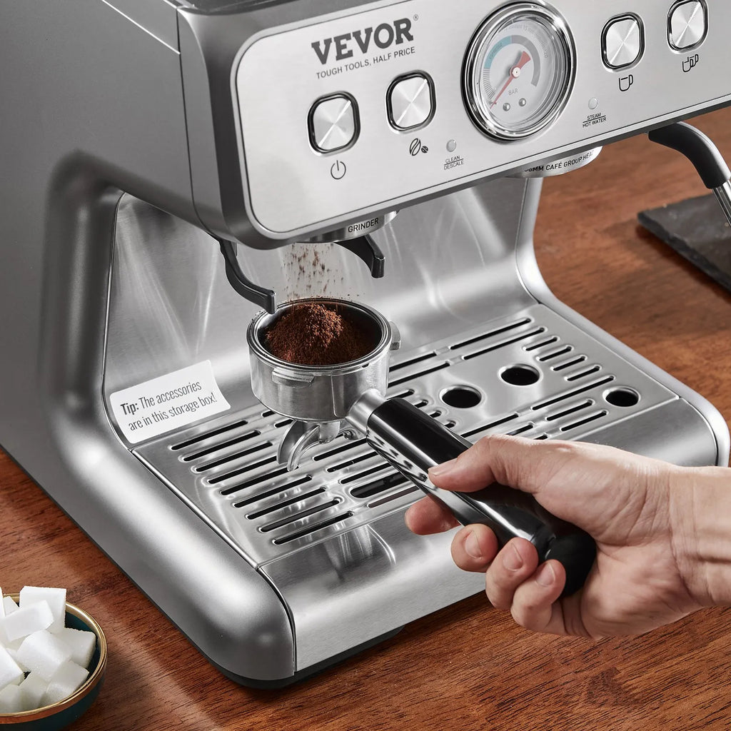 Cafetera espresso con molinillo | 15 bares | semiautomática | con espumador de leche