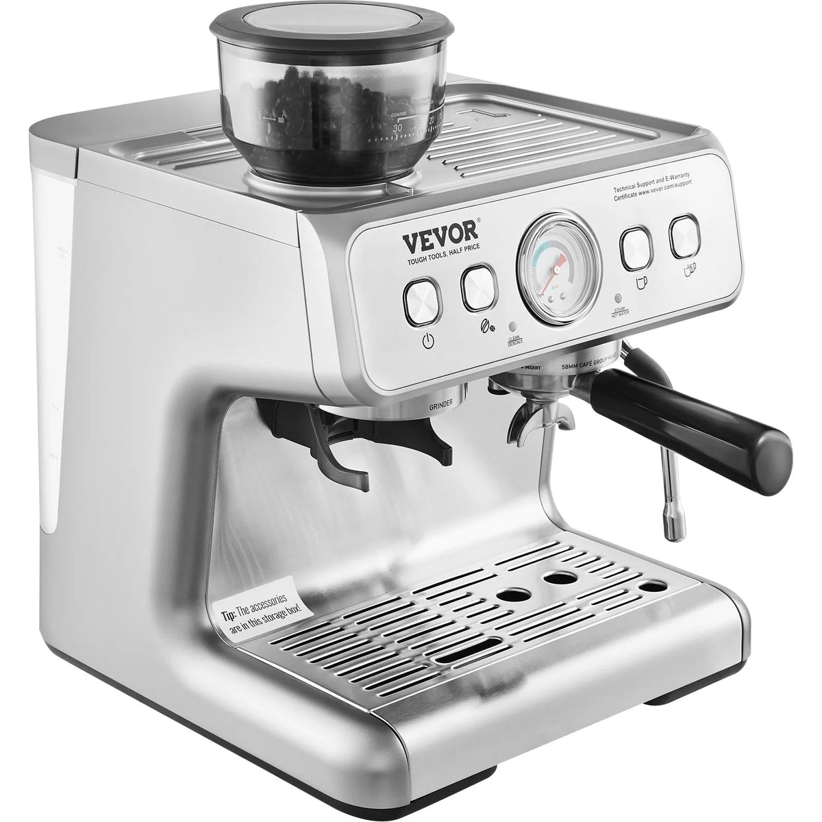 Cafetera espresso con molinillo | 15 bares | semiautomática | con espumador de leche
