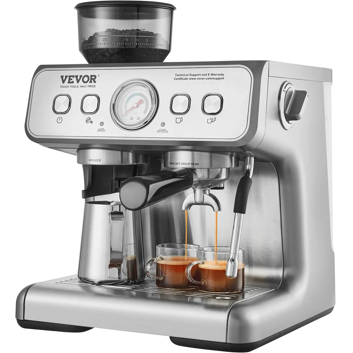 Cafetera espresso con molinillo | 15 bares | semiautomática | con espumador de leche